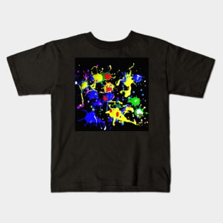 Bright coloured paint splats on a black background Kids T-Shirt